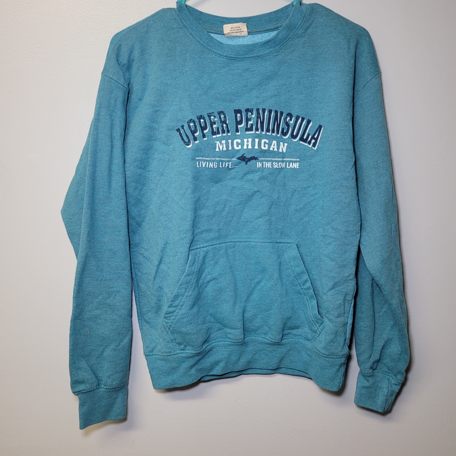Michigan Upper Peninsula Youth Small Crewneck Sweatshirt Sol Cromer Blue Heather